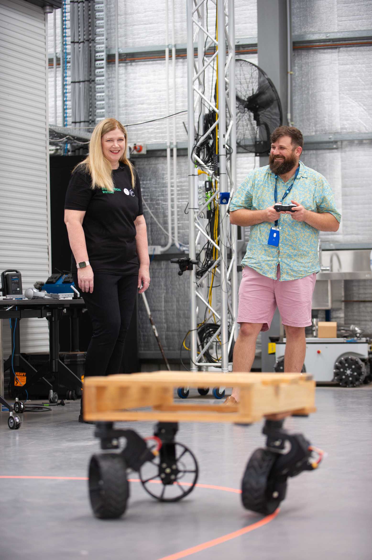 Dr Sue Keay testing AI robot wheels